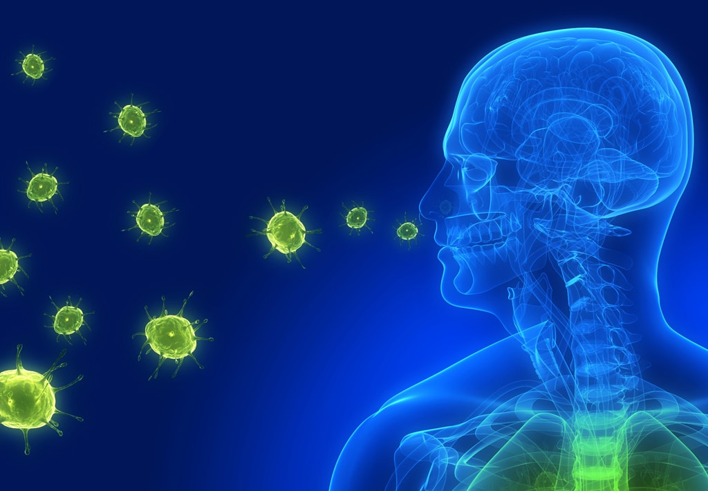 Illustration of person breathing in spores from air